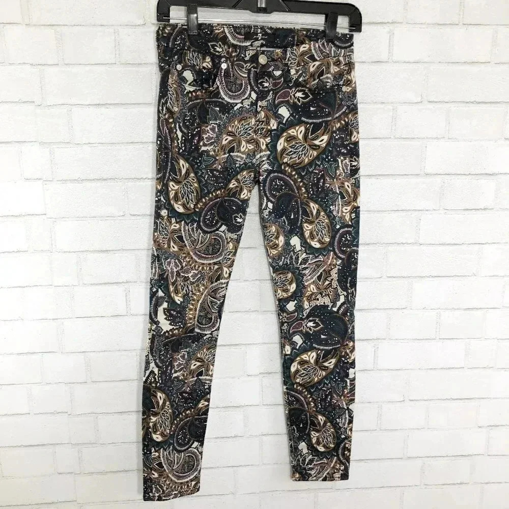7 For All Mankind Paisley Skinny Cropped Pants Women's Waist Size 26